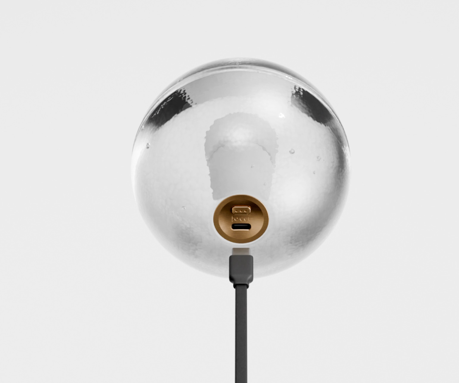 Clear hammered glass Bocci pendant with brass port and connected cable